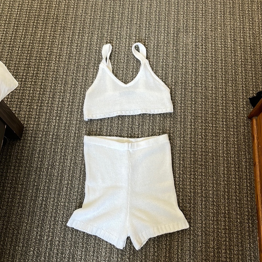 Pretty Little Thing white loungewear set (knit)